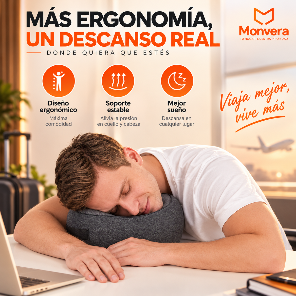 Monvera™ – La MEJOR Almohada de Viaje ✈️ | ¡Adiós al Dolor de Cuello!